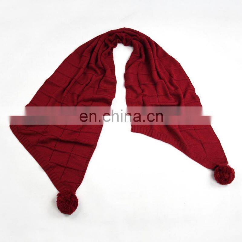 100% acrylic women scarf plaid big long shawl pure color dark red
