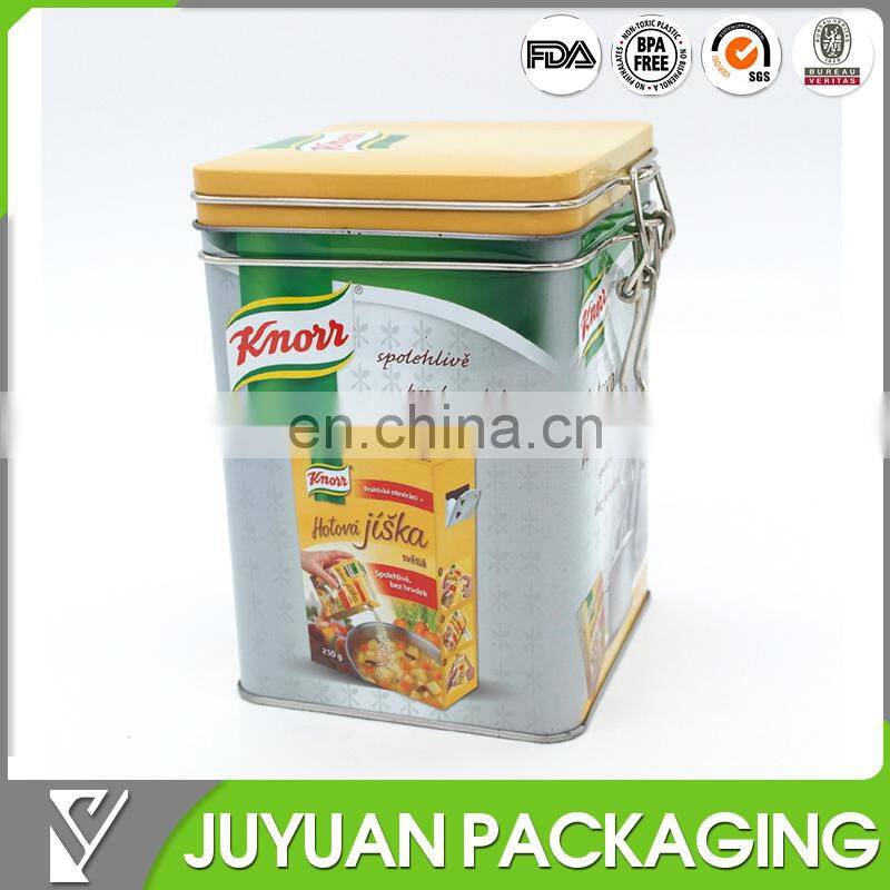 Alibaba China wholesale 105x105x155MM food safe empty metal tin can container with metal lock closing