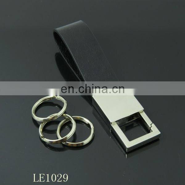 Black PU Leather Silver Metal Keychain Promotional Impressing Leather Keyring