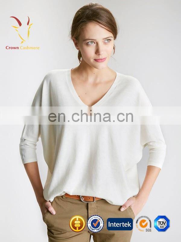 Ladies Loose Vneck Short Sleeve Cashmere Sweater