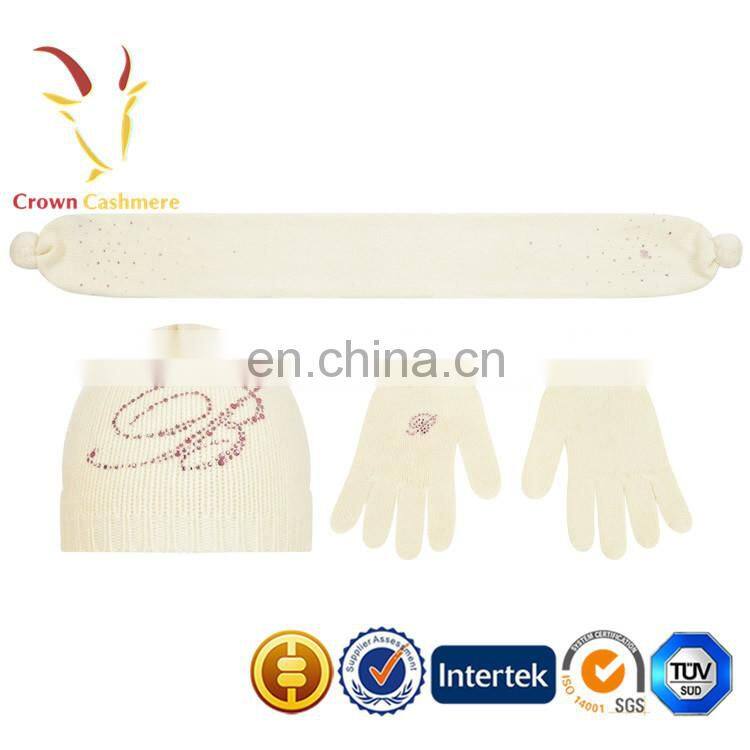 Beautiful Cashmere Knitted Hat Scarf Gloves Set for Child