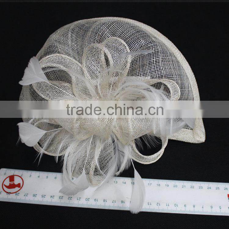 New Arrival Fashion Black Sinamay Base Fascinator Hat With Feather