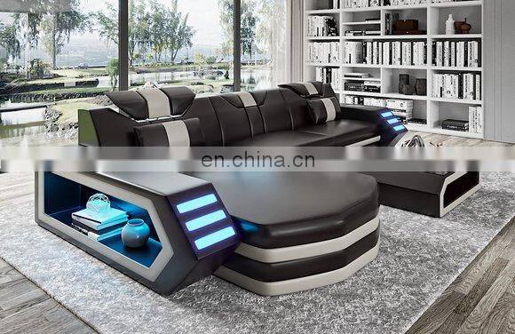 2021 Multi-functional living room sofa set furniture top grain leather sectional Sofa with LED light
