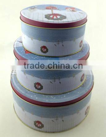 round tin set for cake bisciut /cake tin container/Round cookie tin box set of 3 pcs