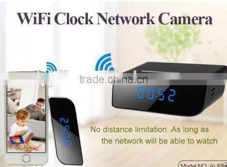 Wide view angle pinhole design Table clock indoor wifi hidden camera