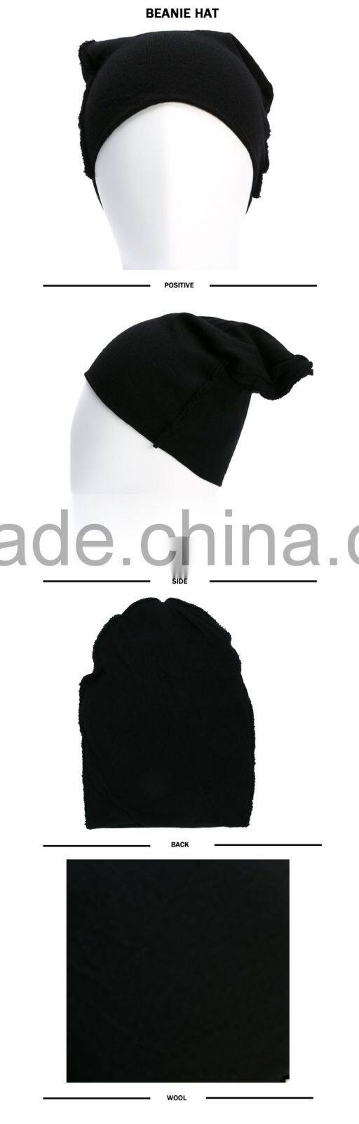 Black virgin wool slouchy baby beanie hat