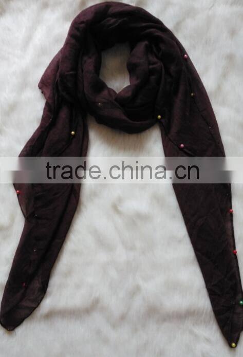 Hot Selling Self-made Plain Hijab Shawl Women Colorful Pearl Scarf