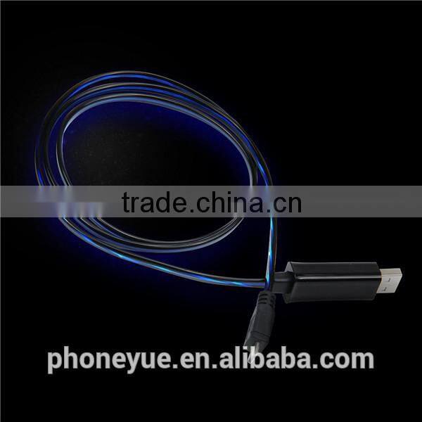 visible led flowing moving running light el micro usb cable for samsung