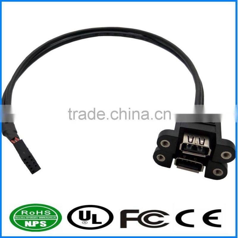 Panel Mount Dual USB2.0 Extension Adapter Cable Mounting With Ears Screw Lock