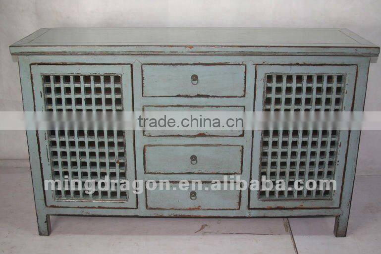 chinese antique furniture pine wood Shanxi blue four drawer two door cabinet