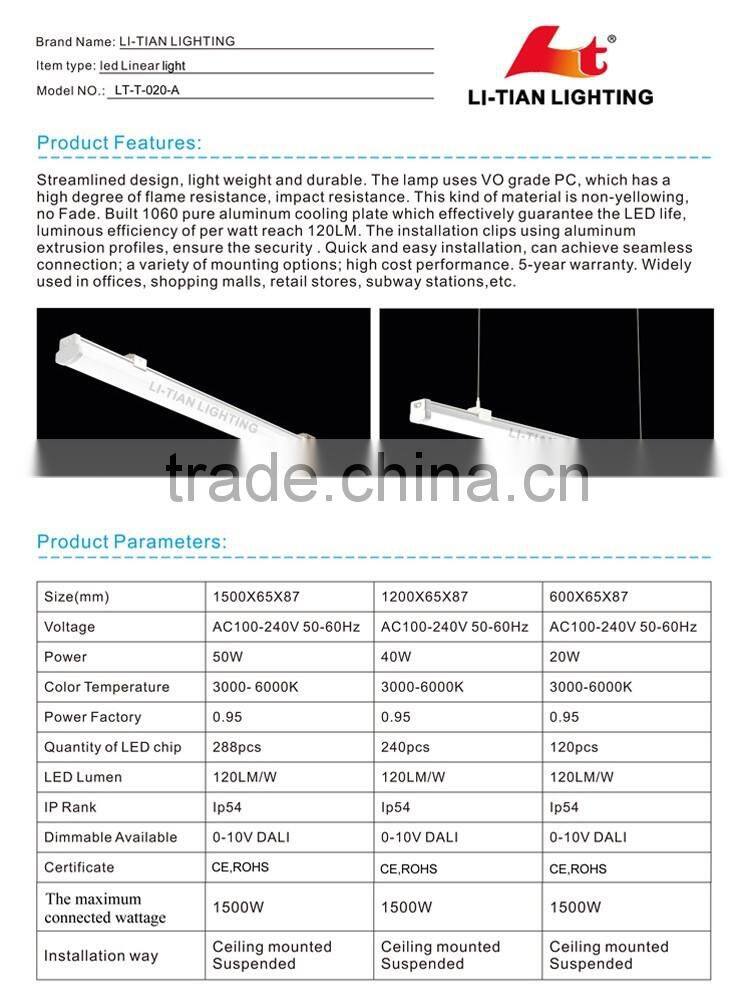 LED Commercial & Industrial Lighting 20W,40W,50W LED Linear High Bay Light