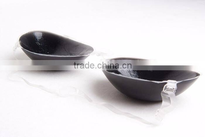 OEM Customized Low Price Adhesive Silicone Black Bra Cup With Strap
