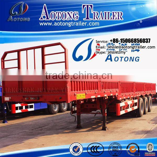 3 axle 60ton flatbed semi trailer to transport all kinds of containers,with side wall optional to transport cargos
