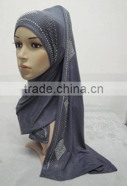JL041 latest cotton jersey scarf with rhinestones,muslim hijab