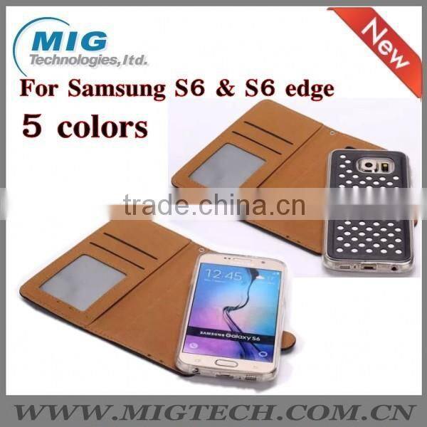 Phone case Empty thread Polka Dot PU+ TPU wallet case with stand, For Samsung galaxy S6 edge leather case