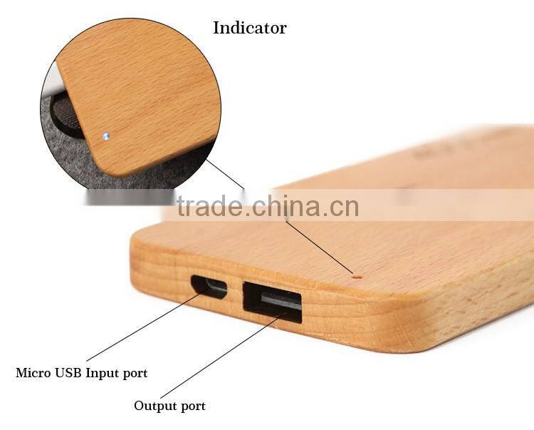 2016 newest portable 4000mah wooden rohs power bank charger
