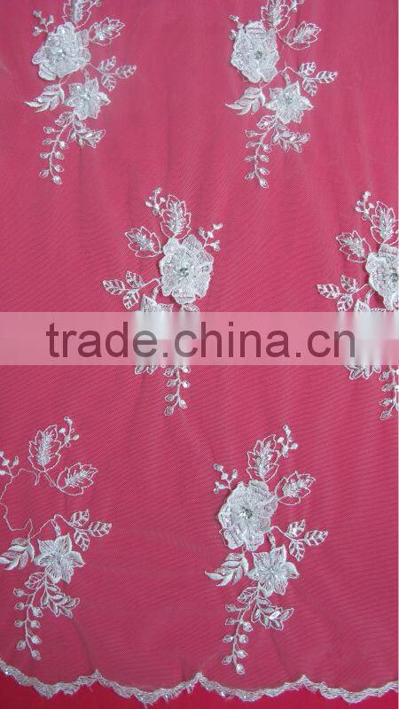 3d Embroidered mesh fabric with sequins beads rhinestones decoration
