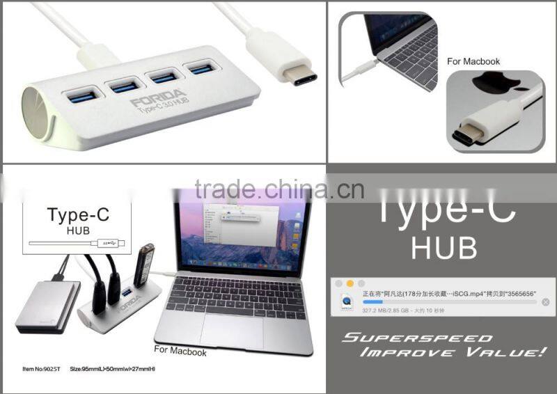 Forida MAC style Type C hub Aluminium hub USB3.0 hub with LED light