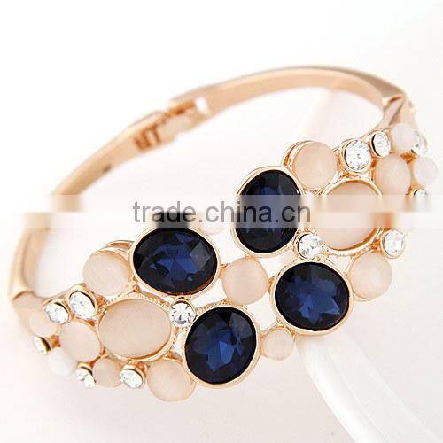 Fancy Pink Blue Water Drop Shape Opal Amber Stone Jeweled Bangle Bracelet