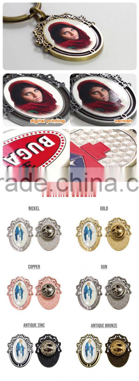 Promotion decor silver/gold plating digital printing enamel pin for souvenir