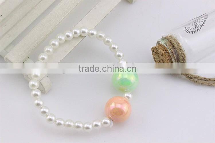 Wholesale girls plastic pearl bracelets round multi-color pulser jewelry brace lace