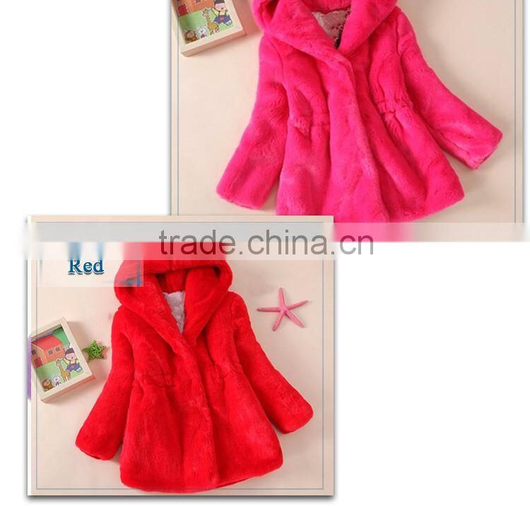 girl winter fake fur clothes, hooded fur coat for kids