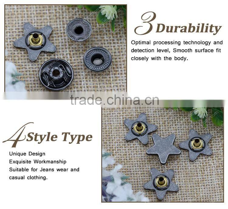 Star Design Snap Fastener Metal Button Spring Snap Button for Leather jacket