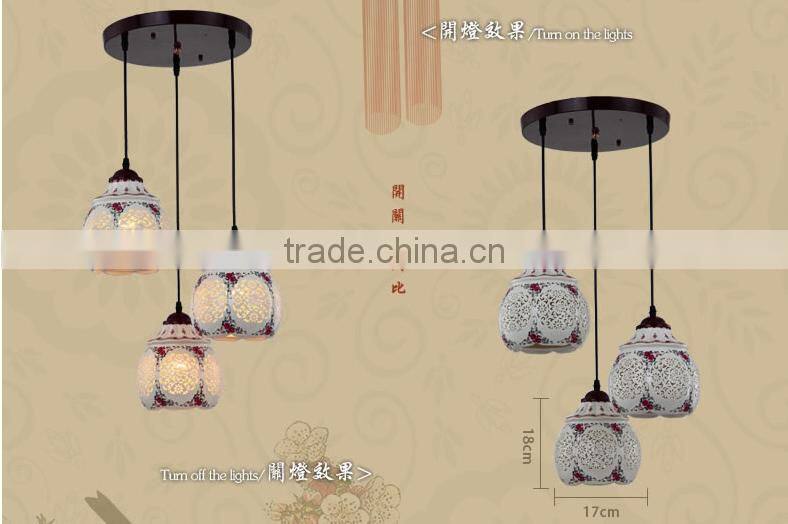 Asian E27 LED Vintage Pendant Light 3 Head Lamp Hanging Chinese Ceramic Loft Coffee Bar Restaurant Kitchen Lights