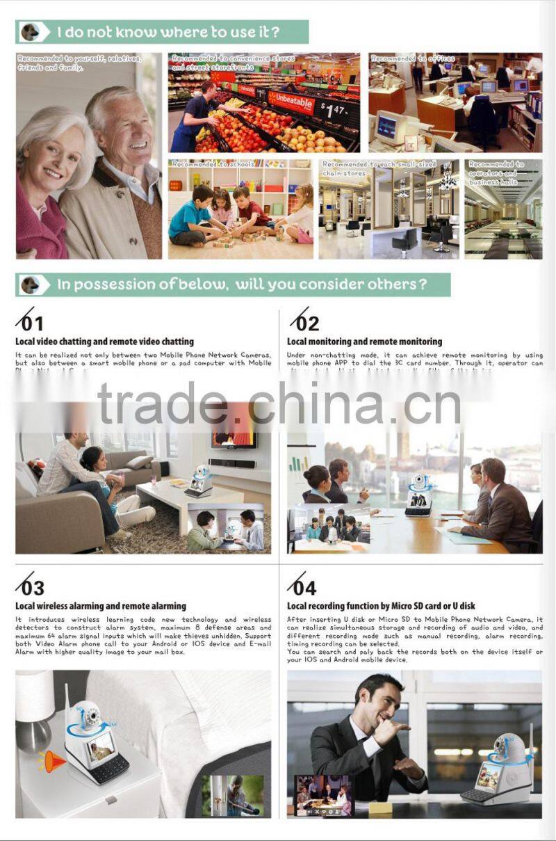 wifi 2p2 wireless 2mp ip camera P2P 0.3MP Wireless NPC 3.5 inch LCD screen Network Phone PT IP Camera