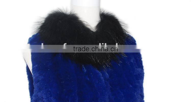 Rex rabbit fur waistcoat with raccoon fur collar KZ14101
