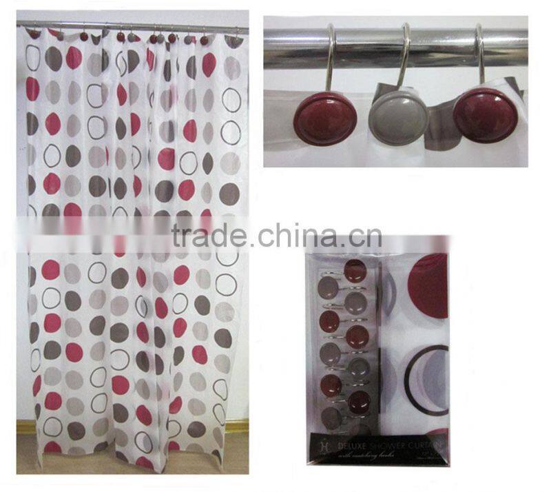 classic round pattern design peva shower curtain with resin hooks