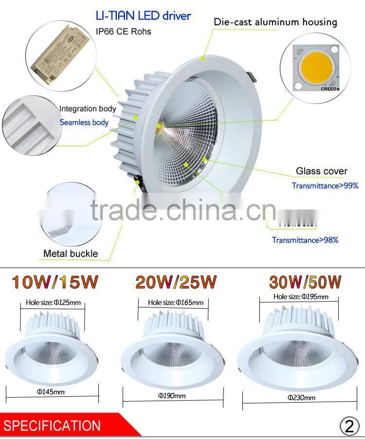 Aluminum die casting body indoor 3 years warranty led downlight 30w led downlight