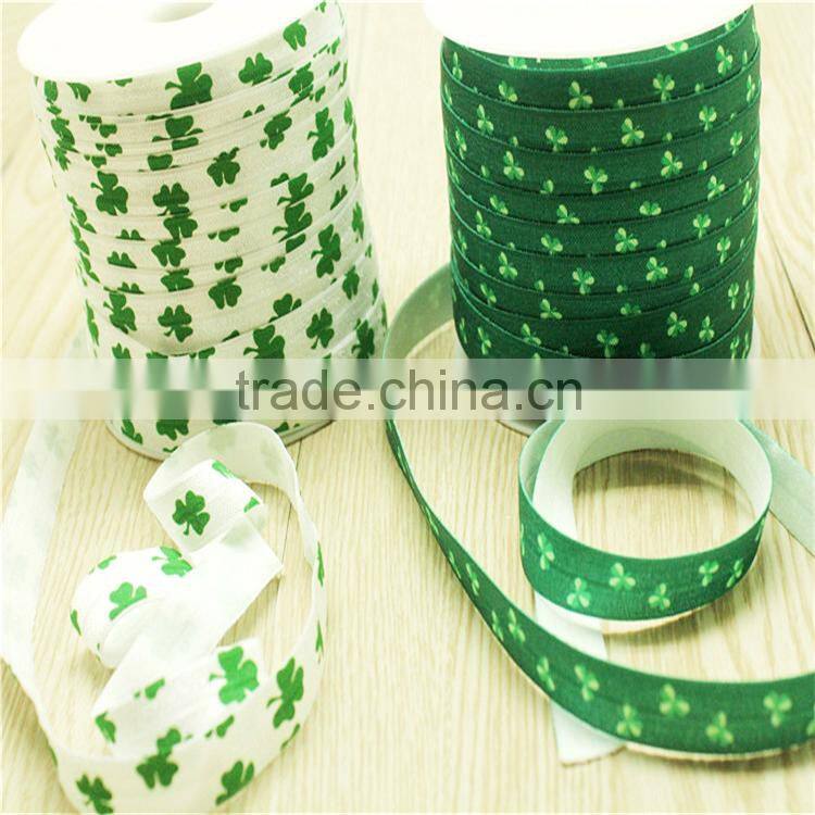 Wholesale print clover fold over elastic hair tie ,5/8'' FOE headband hairbands,50yards in spool