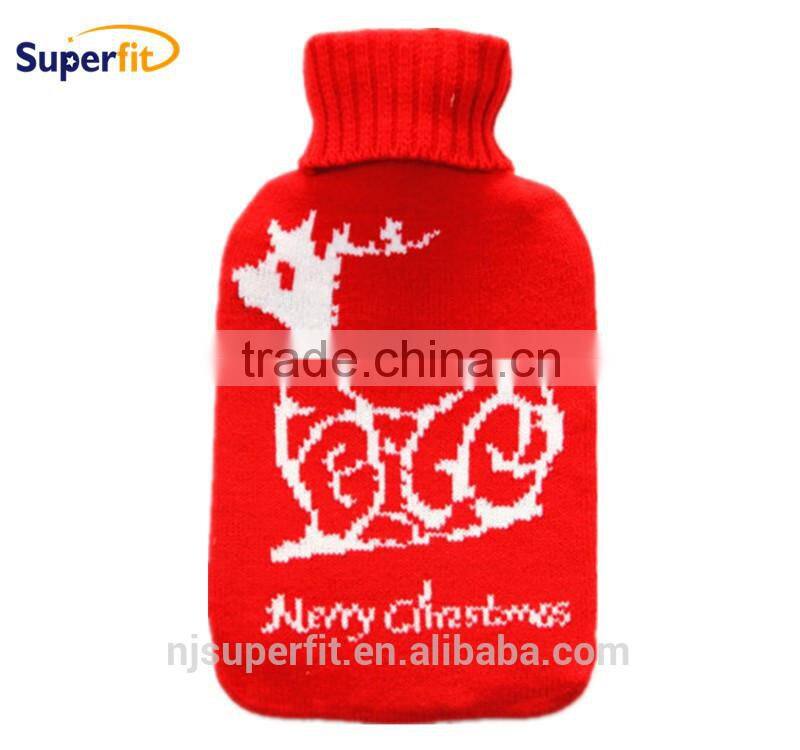 Knitted hot water bottle cover Christmas Deer