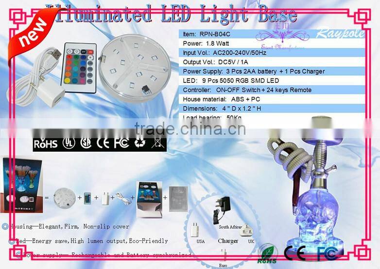 Multi-color led bottle light base 4 inch led coaster with RGB remote control