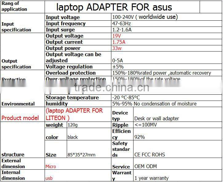 33W laptop adapter 19V 1.75A Micro usb adapter laptop power adapter for asus X205T X205TA