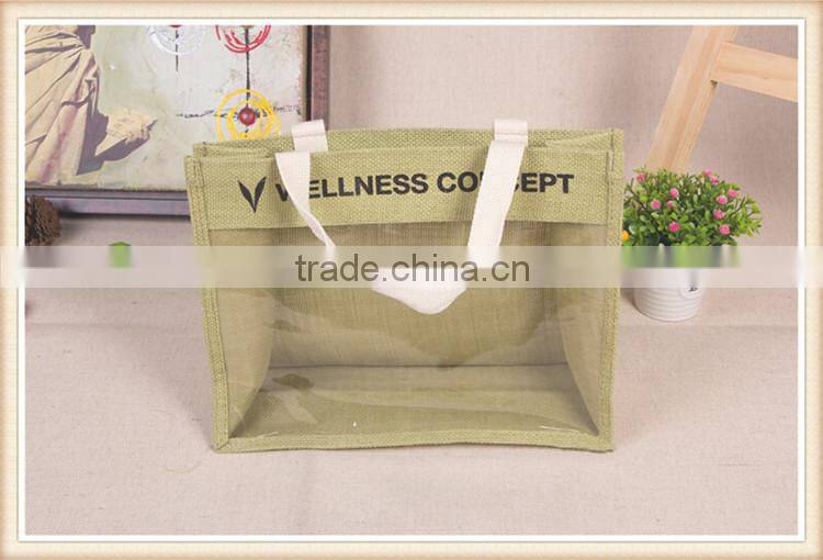 Fashion jute shopping bag with pvc window