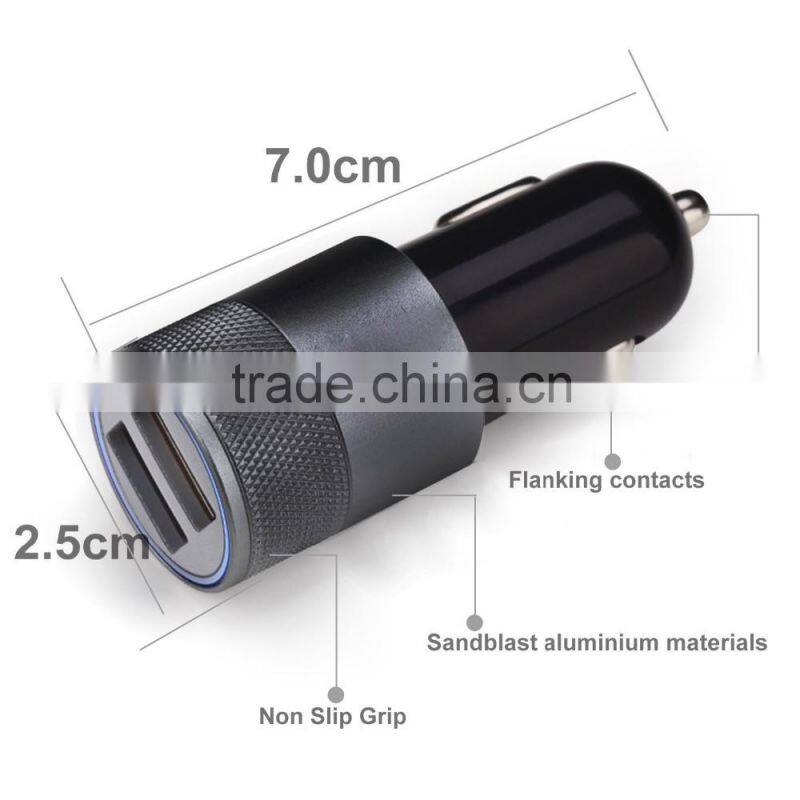 Multifunction 12v 24v 2.1A 1.0A Aluminium Bullet Dual Port USB Universal Car Charger for Iphnoe Ipad Normal Usb Phone