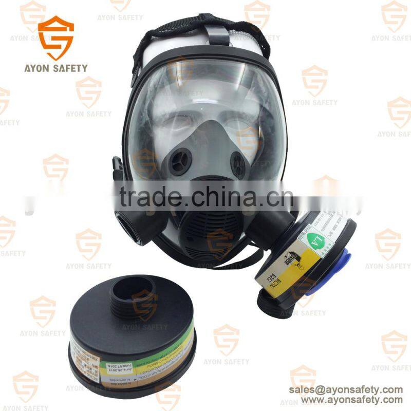 Black Spherical full face gas mask with EN148 single/double connector-Ayonsafety