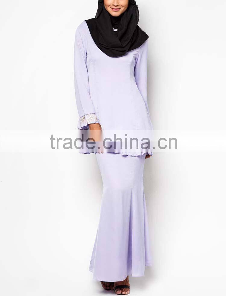 Light purple black scarf white lace elegant women muslim dress