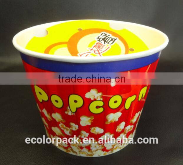 custom printed Disaposable 64 oz popcorn bowl with paper lid