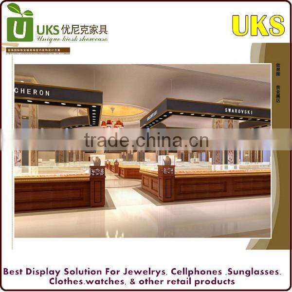 Customized glass jewelry display counter of jewelry retail store