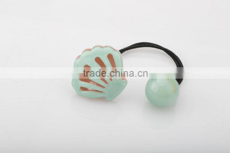 Custom kids girls fashion hair elatic rubber band korea colorful metal free soft elatic hair band with plastic bead and shell