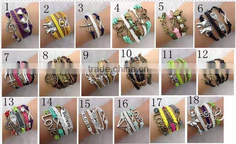 Lovely friendship bangle cross bangle , leather weave handmade infinity bangle