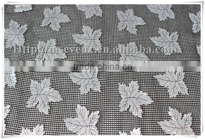 2016 Most fancy design Silver Maple leaf shape laser PU Embroidery lace fabric