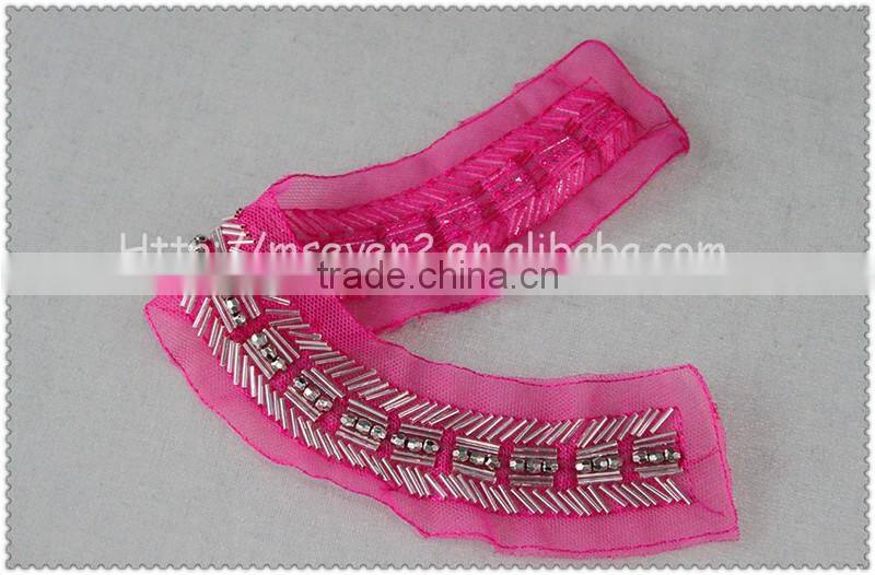 2016 New Design Handmade red net fabric beaded collar, crystal tube round beads collar
