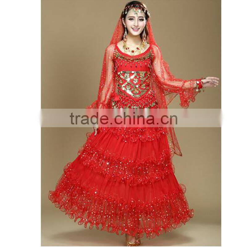 Professional Long Pleated Sexy Egyptian Style Belly Dance Costume for girls