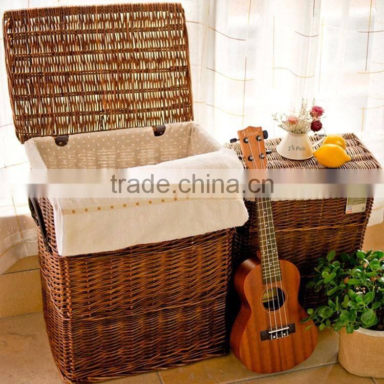 S&D Wicker House Hold Storage Basket rattan Hamper Basket Wicker Laundry Basket With Linner