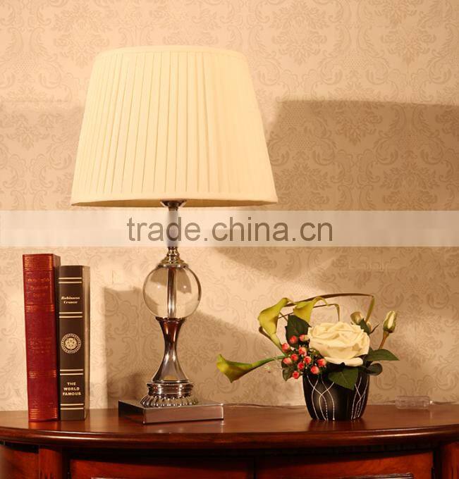 Silver electroplate metal K9 clear crystal lamp body table lamp with fabric lampshade