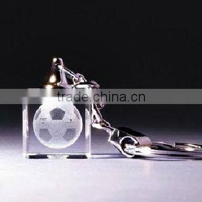 cute football lasered crystal cube keychain